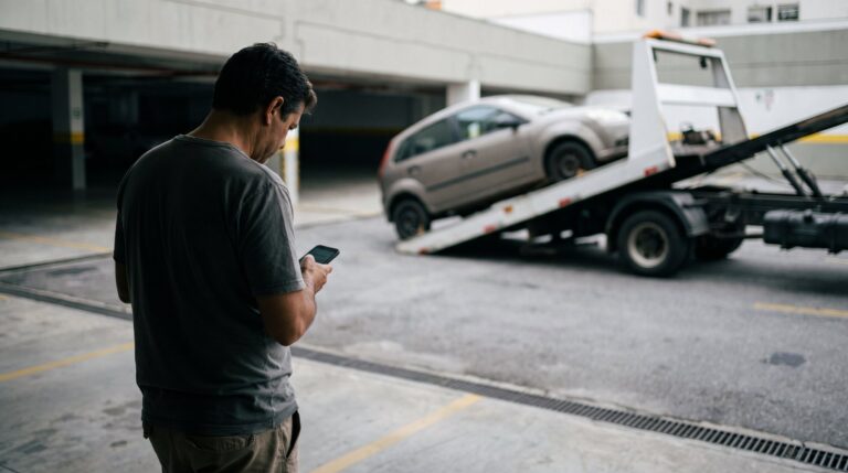 Pessoa avalia orientação jurídica após carro apreendido pelo banco em busca e apreensão de veículo