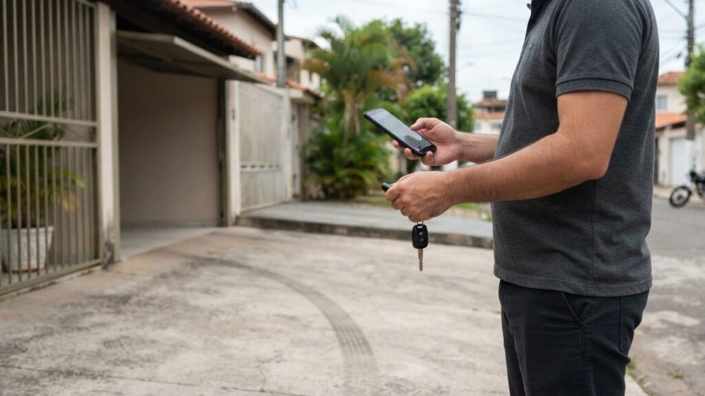 Pessoa verificando informações após busca e apreensão de veículo