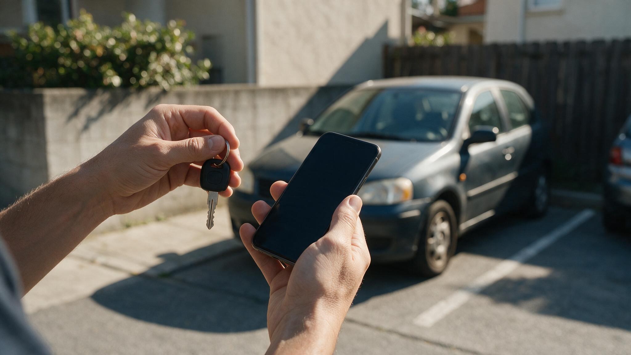Chave de carro e celular para organizar provas após ação no nome do vendedor